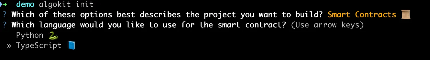 AlgoKit Init: Select smart contract language